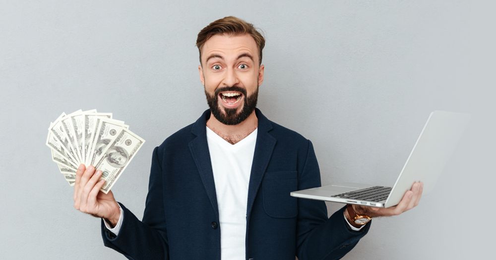 Man, Money and Laptop